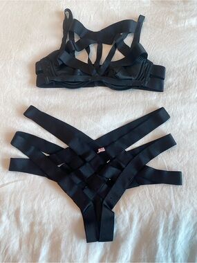 Agent Provocateur Black Strappy Bra & Panty Set